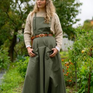 Robe-salopette kaki en gabardine 100% coton, vêtement de travail sur mesure pour femme